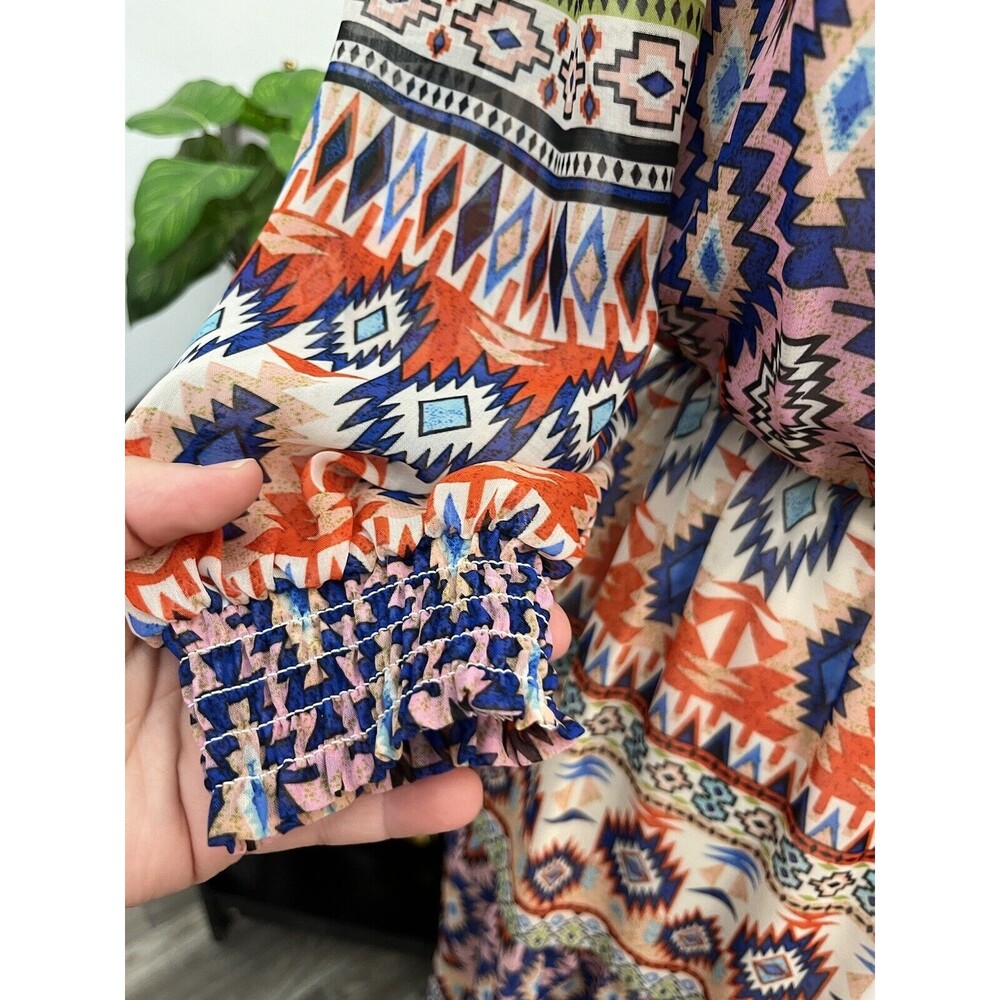 New York & Company Women Blouson Long Dress XS off shoulder  AZTEC PRINT - Picture 4 of 12